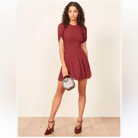 Reformation Dresses & Skirts - Reformation Gracie Burgundy Ruched Sleeve Mini Dress | 2
